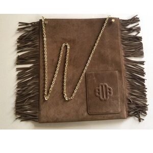 MAJE Fringed Suede Crossbody Flat Bag